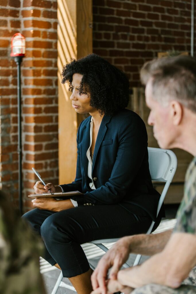 a female therapist with a military man during a DBT therapy Massachusetts session