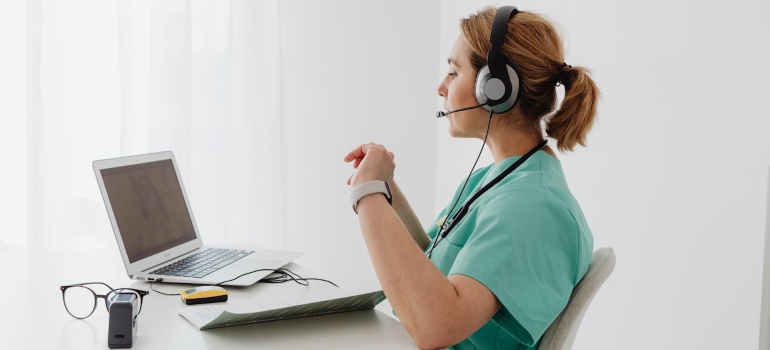 a female doctor having a video call