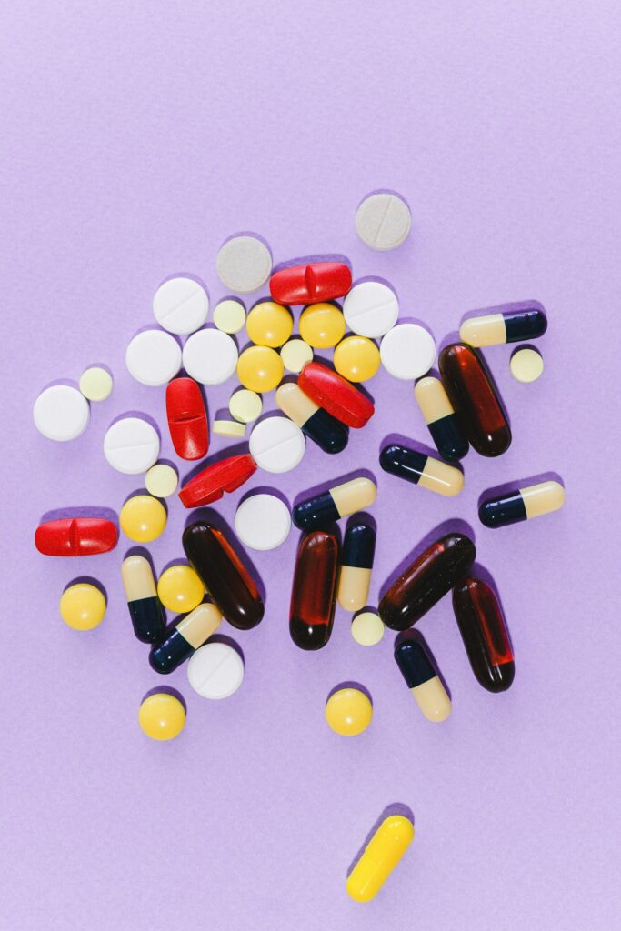 medications on a violet surface
